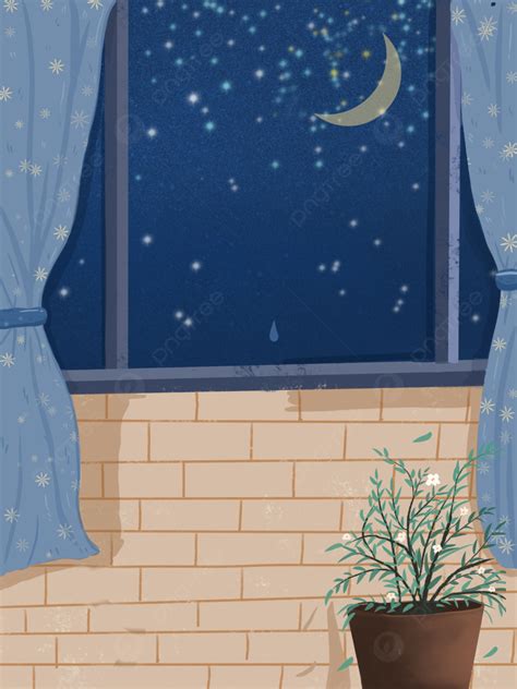Night Cartoon Bedroom Home Illustration Background Moon Stars