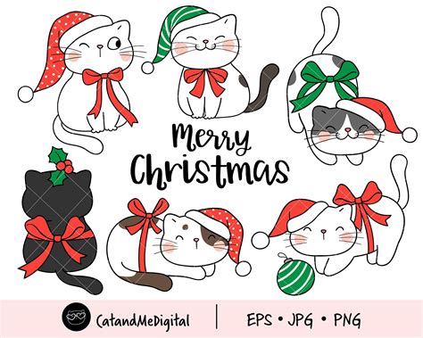 Christmas Cute Cat Clipart Cat Clipart Winter Clipart Funny Cats