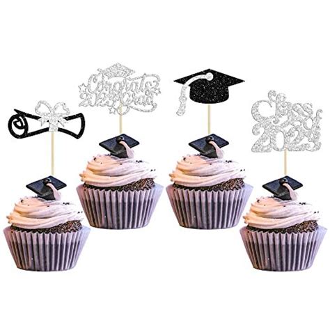 Gyufise 24pcs 2023 Graduation Cupcake Toppers Glitter Class Of 2023