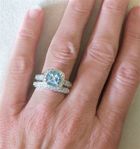Save 5% with coupon (some sizes/colors) free shipping. Round Aquamarine and Diamond Halo Engagement Ring and ...