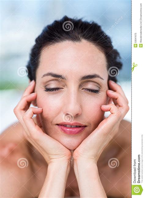 Smiling Brunette Relaxing On Massage Table Stock Image Image Of