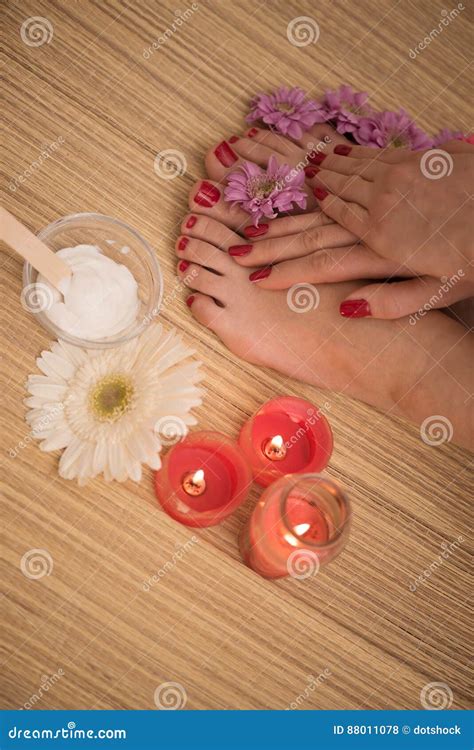 Female Feet And Hands At Spa Salon Stock Photo Image Of Pampering
