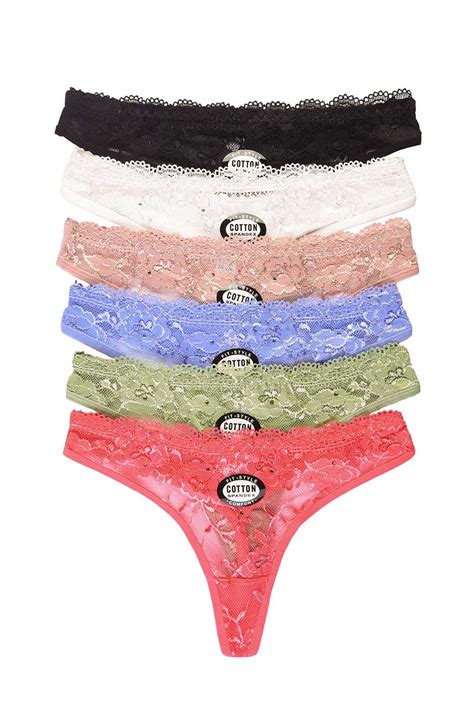 6 Pack Of Womens No Show Cotton Thong Panties Underwear Low Rise Wfloral Lace Ebay