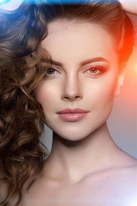 Model With Long Hair Waves Curls Hairstyle Hair Salon Updo Stock