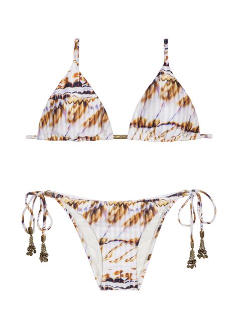 Bikini Triangle Blanc Et Brun Accessoirisé Long Halter New Seashell