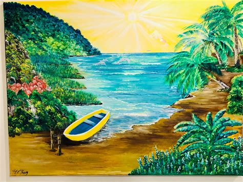 Original Acrylic Painting 100 Hand Painted Tropical Etsy