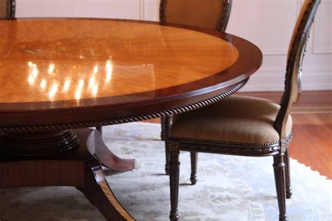 Buy a Hand Made American Made Satinwood And Mahogany 84 Inch Round Pedestal Dining Table, made 
