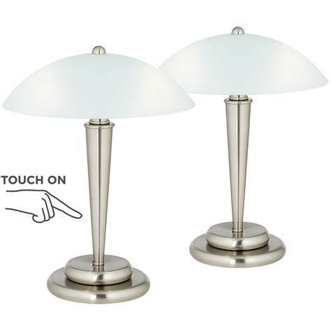 360 Lighting Modern Accent Table Lamps Set Of 2 17 High Brushed Steel