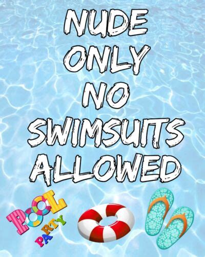 Nude Only No Swimsuits Allowed Swimming Pool Party Metal Plaque Tin