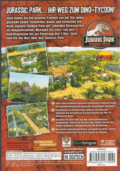 Jurassic Park Operation Genesis 2003 Box Cover Art Mobygames