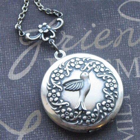Hummingbird Locket Necklace Silver Locket Jewelry Womens Etsy