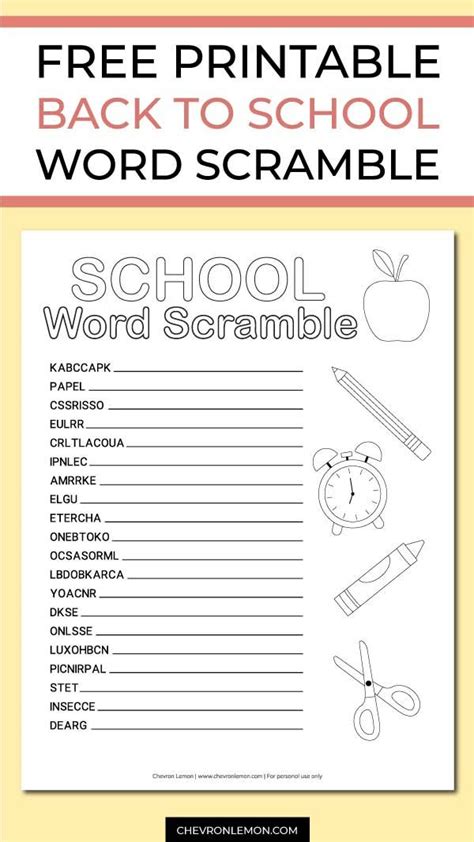 Free Printable Back To School Word Scramble Answer Key Included