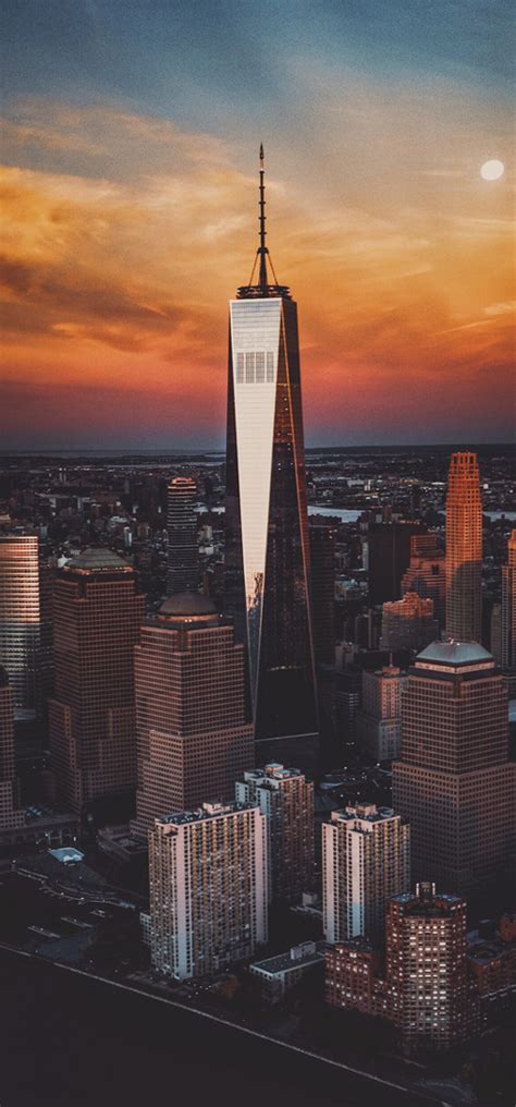 1080x2316 New York City Skyscraper Buildings At Sunset 1080x2316