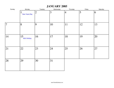 January 2085 Calendar