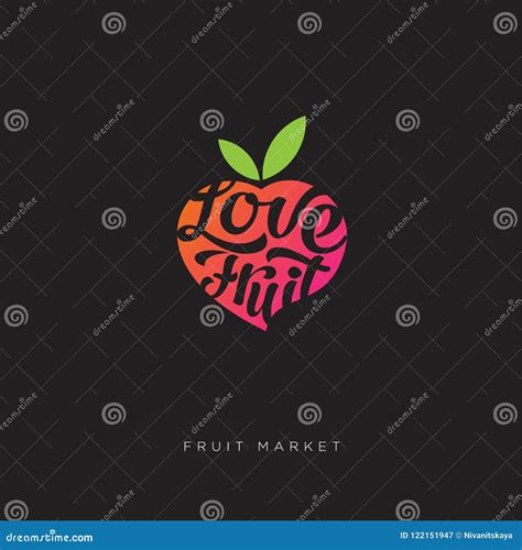Love Fruit Market Logo Or Fresh Fruit Emblem Fruit Like Heart With The