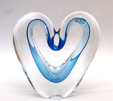 Blue Crystal Glass Heart Sculpture Handmade Glass Made In Poland Glass Heart Glass Figurines