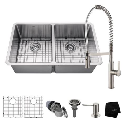 With a limited lifetime warranty, rest assured that your kraus kitchen sink is built to last. KRAUS Handmade Undermount Stainless Steel 33 in. 50/50 ...
