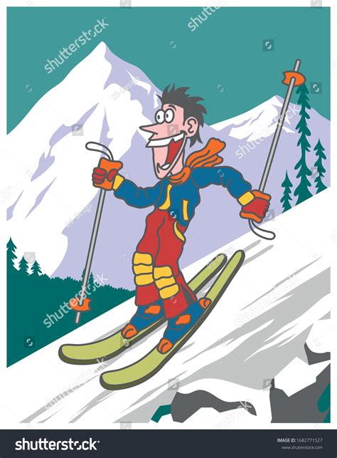 Man Skiing Cartoon Funny Skiervector Illustration Stock Vector Royalty Free