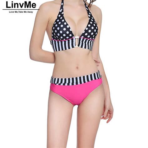 Linvme 2018 Striped Women Swimwear Two Piece Bikini Set Female Swimsuit