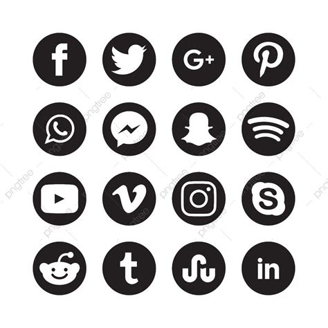 Black And White Circular Social Media Icons Social Icons Black Icons Media Icons PNG And