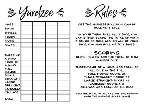 Yard Yahtzee Rules Printable Printable Yahtzee Score Sheets Free 9