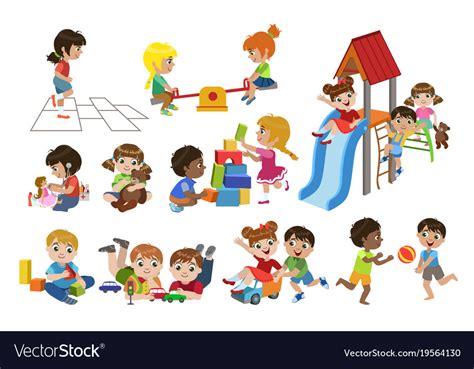 Kids Playing Indoors Set Royalty Free Vector Image