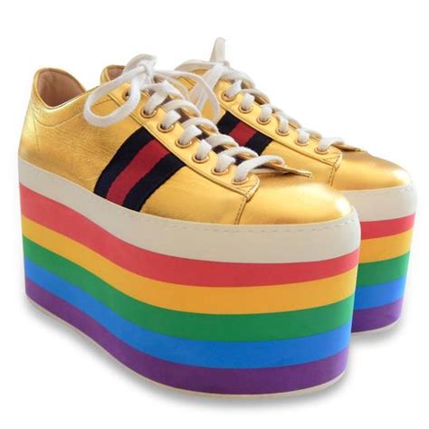 Gucci Gold Rainbow New Peggy Sneakers Platforms Size Eu 385 Approx