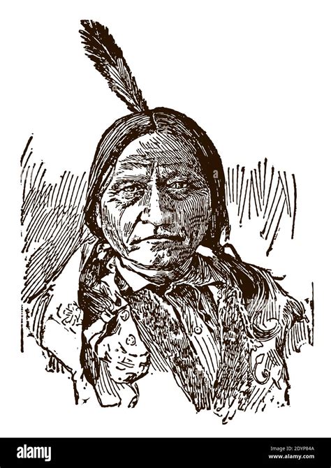 Portrait Of Historic Native American Hunkpapa Lakota Sioux Chief Sitting Bull In Frontal View