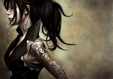 X Brunette Women With A Cool Tattoo Wallpaper Coolwallpapers Me