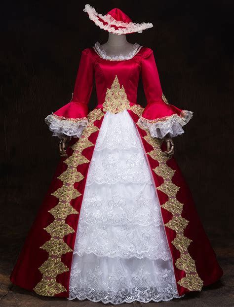 Victorian Dress Costume Womens Red Baroque Masquerade Ball Gowns Half