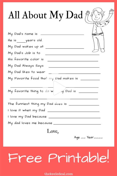 All About My Dad Free Printable Fathers Day Printable All About