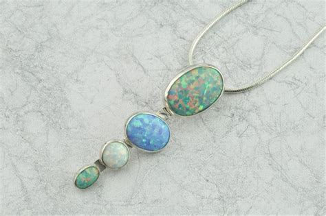 Silver Multistone Opal Pendant Lavan Jewellery