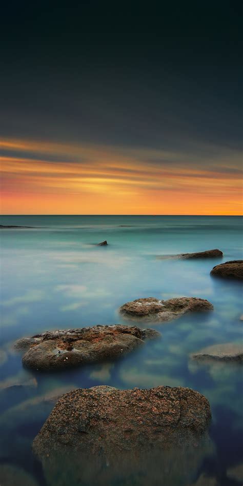 Download Wallpaper 1080x2160 Yorkshire Coast Rocks Sunset Honor 7x