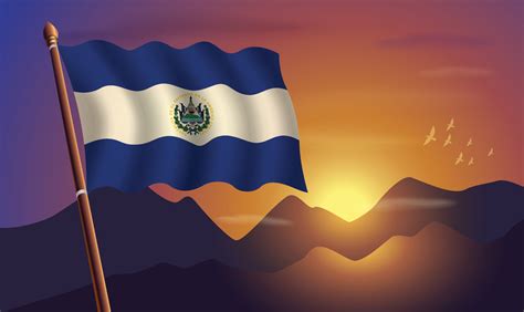 El Salvador Flag With Mountains And Sunset In The Background Vector Art At Vecteezy