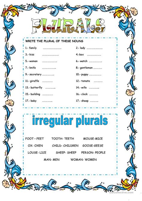 Learn how to form plural nouns in english with useful grammar rules and example sentences. PLURAL NOUNS worksheet - Free ESL printable worksheets ...