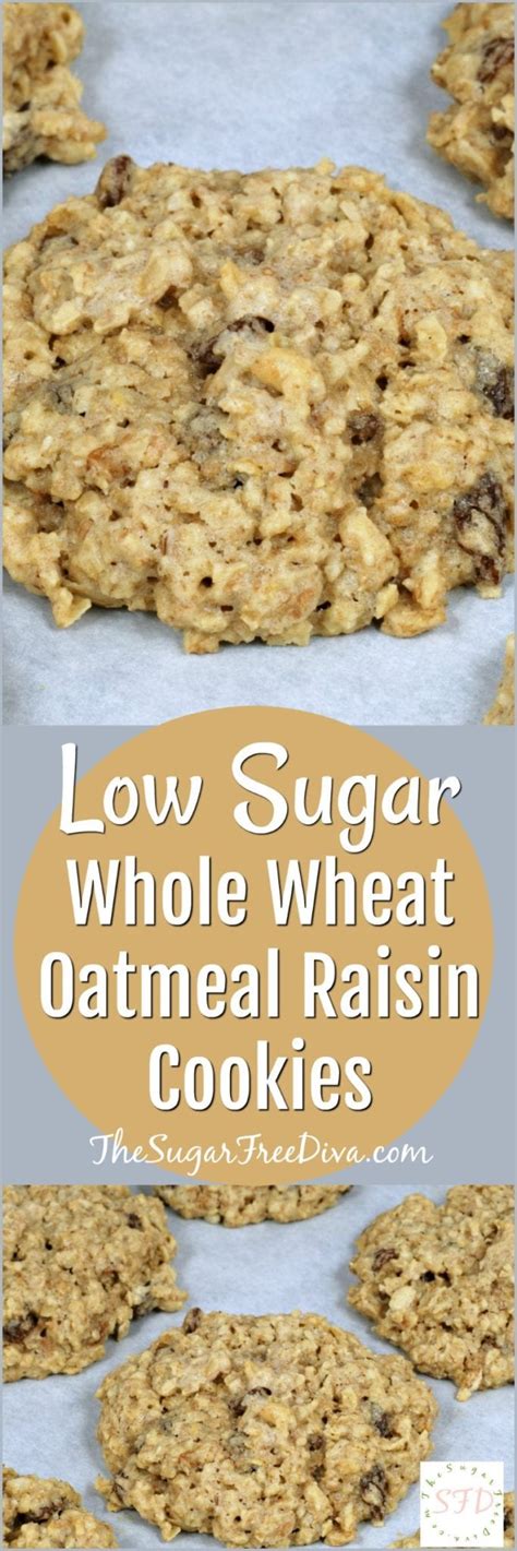 The recipe for no sugar added oatmeal and raisin cookies. Low Sugar Whole Wheat Oatmeal Raisin Cookies Recipe