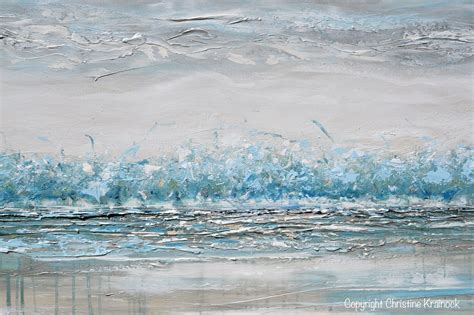 Original Art Abstract Painting Horizon Landscape Blue Grey Neutral