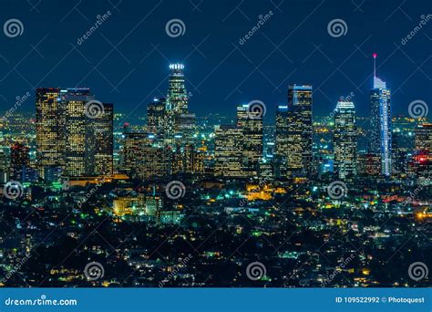 Los Angeles Skyscrapers At Night Stock Photo Image Of Dusk City