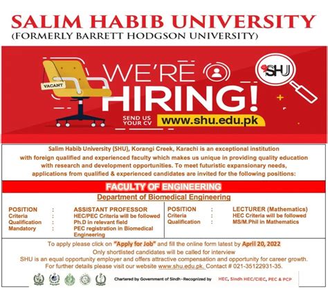 Job Openings Assistant Professor Salim Habib University Facebook