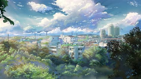 Sky Cityscape Moescape Landscape Clouds Anime Girls School