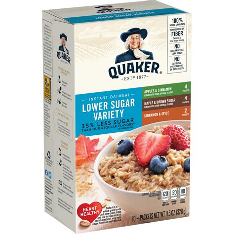 Quaker Instant Oatmeal Lower Sugar Variety Pack 10 Packets Walmart