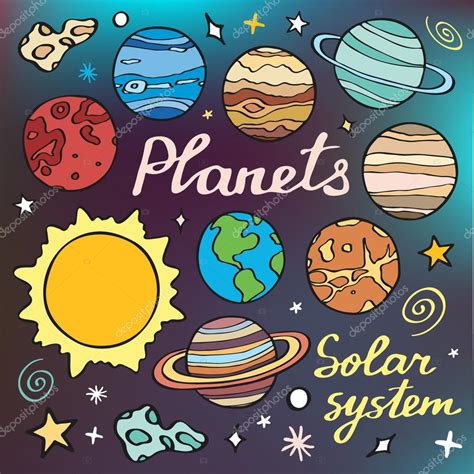 Planets Set Hand Drawn Cartoon Collection Of Solar System Planets