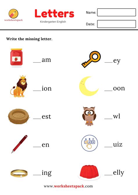 Write The Missing Letter Words With Pictures Printable And Online