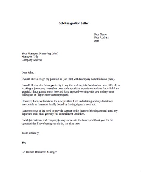 Free 6 Sample Resignation Letter Templates In Pdf Ms Word