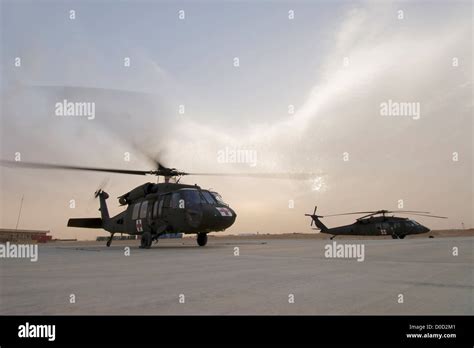 Us Army Uh 60 Blackhawk Medevac Helicopters Prepare Launch On Nighttime