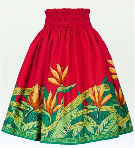 Hula Pa U Skirt With Bird Of Paradise Print Red J2468 Hulaohana