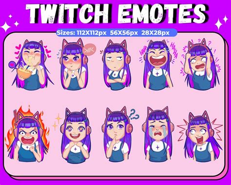 Kawaii Anime Girl Emote Pack Cute Chibi Emotes For Twitch And Etsy
