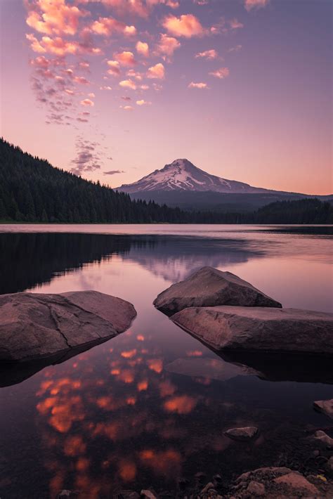 Sunset Over Trillium Lake And Mt Hood Oregon Oc R