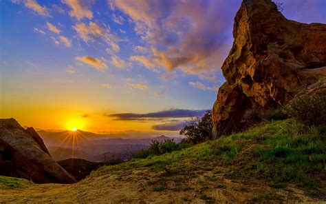 Morning Sunburst Rocks Hills Sunrise Mountains Hd Wallpaper Peakpx