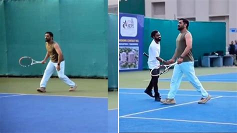 watch ms dhoni amazes fans with skills on tennis court video goes viral cricket news zee news